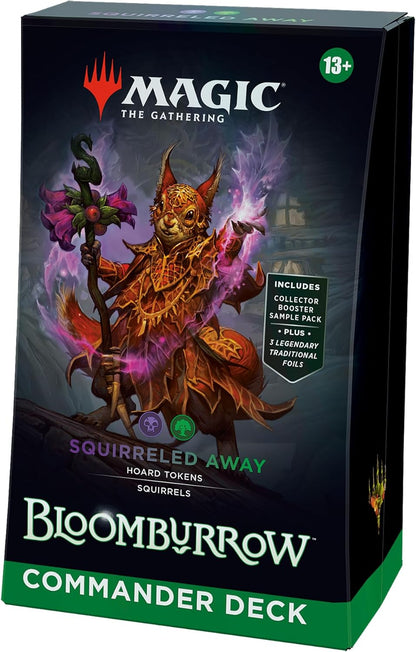 Magic: The Gathering Bloomburrow Commander Deck - Squirreled Away (100-Card Deck, 2-Card Collector Booster Sample Pack + Accessories)