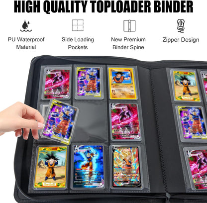 Toploader Binder for Dragon Ball Cards,Holds 288 Toploaders,9-Pocket Ringless Double-Sided Pockets for Dragon Ball Cards,Waterproof Top Loader Card Storage for Anime Cards