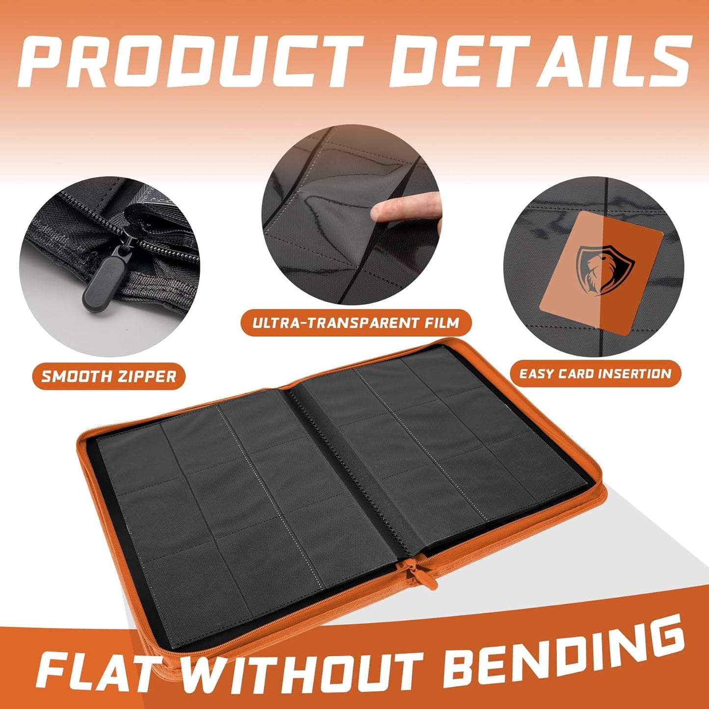 Trading Card Binder 9 Pocket, 360 Pockets Trading Card Holder Book, Premium PU Cover Zip Folder Binder, Side Loading Carrying Case Binder Album for TCG, MTG,Sports Cards, Game Cards (Orange-1)